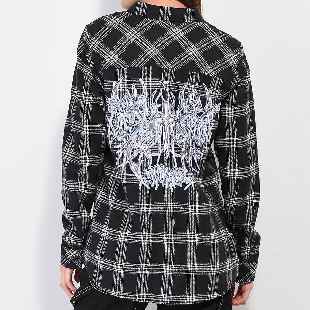 SWIXXZ Flannel Button Shirt Medium Chrome Grunge Emo Skater
